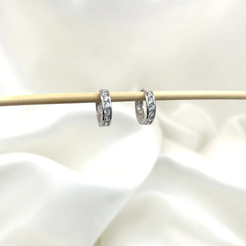 elegant earrings for women -925 Sterling Silver Single Row CZ Huggies- 3 Sizes