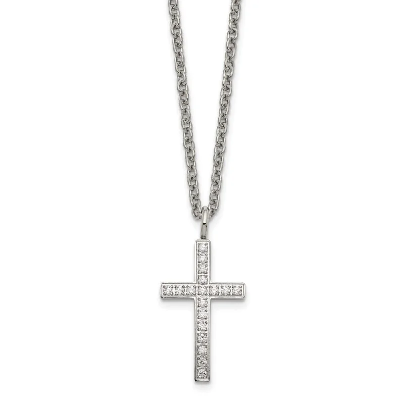 statement necklaces for women -Women's Stainless Steel & CZ Cross Necklace, 20 Inch