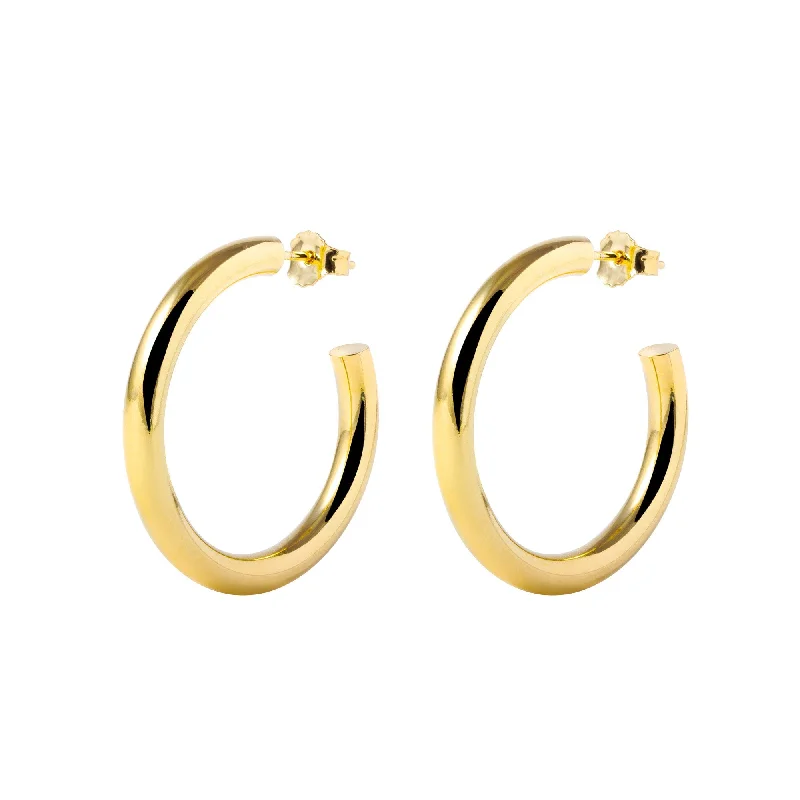 colorful stud earrings for women -Tube Gold Hoop Earrings