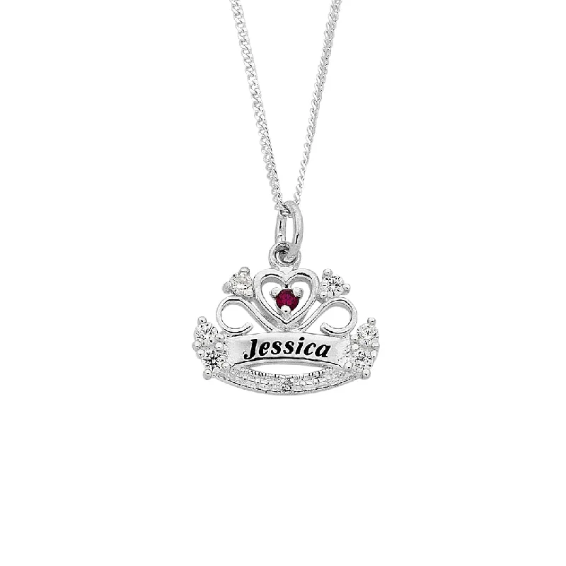 customized necklaces for gifts -Sterling Silver Personalised Cubic Zirconia Princess Crown Necklace