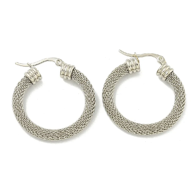 sterling silver earrings for women -Stainless Steel 34mm Mesh Hoop Earrings