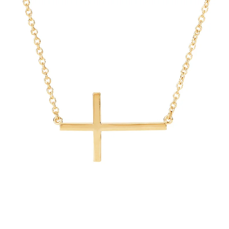 personalized gold necklaces for women -28mm Polished Sideways Cross Adjustable 14k Yellow Gold Necklace