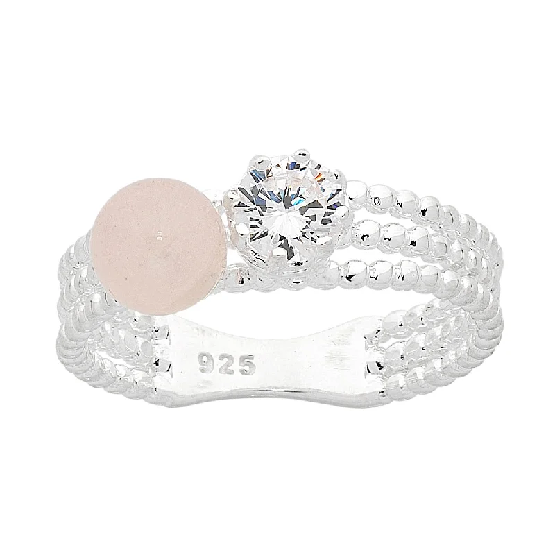 personalized necklaces for women -Sterling Silver Rose Quartz and Cubic Zirconia Stackable Ring