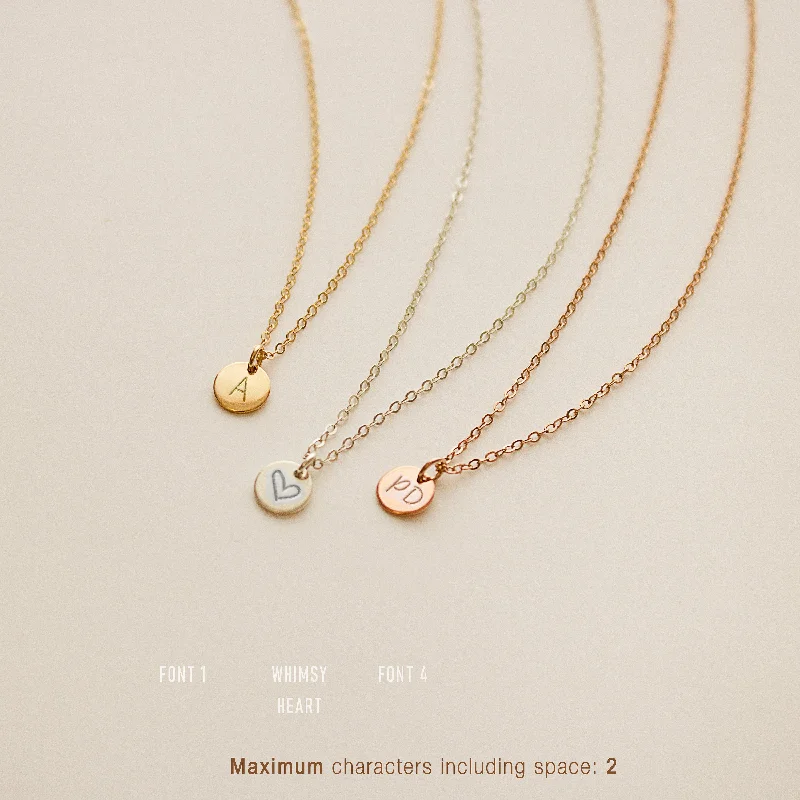 timeless necklaces for women -Minimal Delicate Initial Necklace, Personalized Tiny Letter Disk, Mini Disc, Engraved Circle Tags, Unisex, Gold Filled, Silver • NDV6