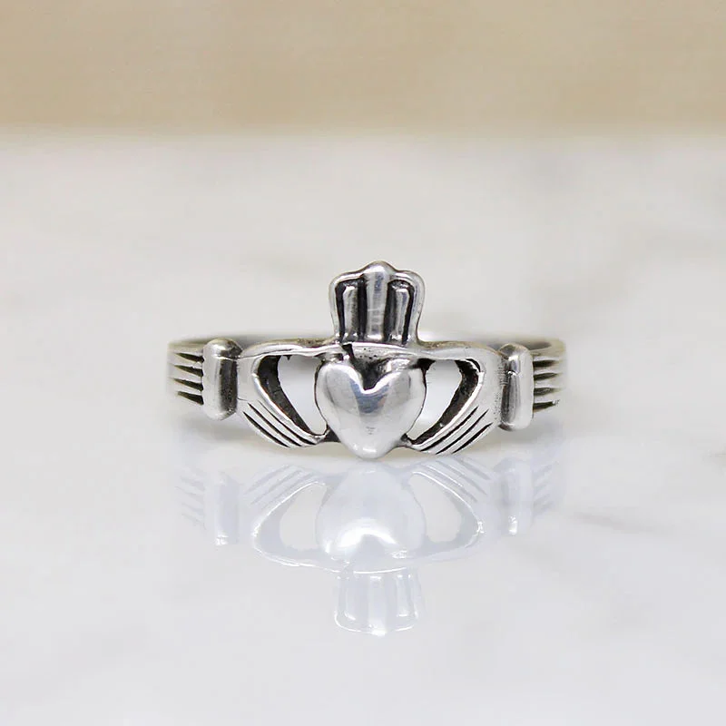 silver engagement rings for women -Silver Claddagh Irish Wedding Band Size 10.75