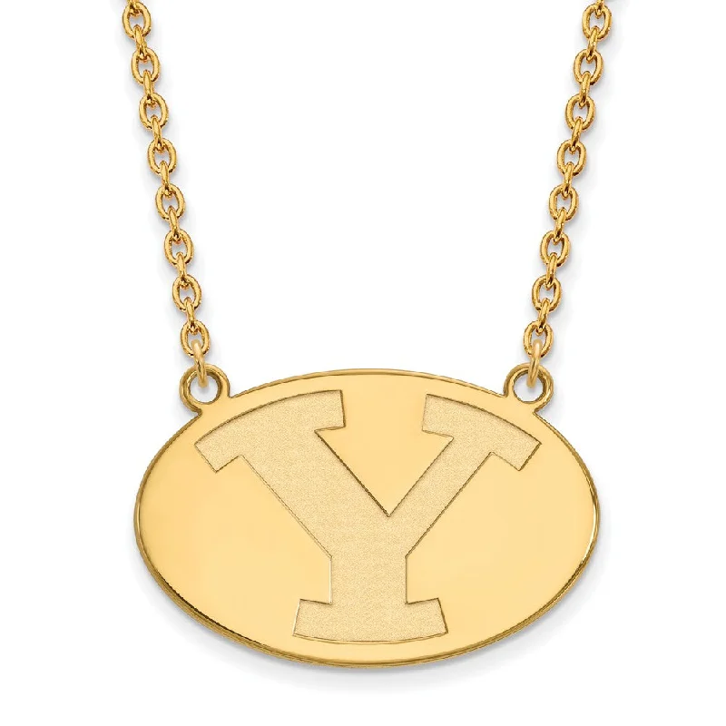 personalized gemstone necklaces for women -10k Yellow Gold Brigham Young U Large Initial Y Pendant Necklace