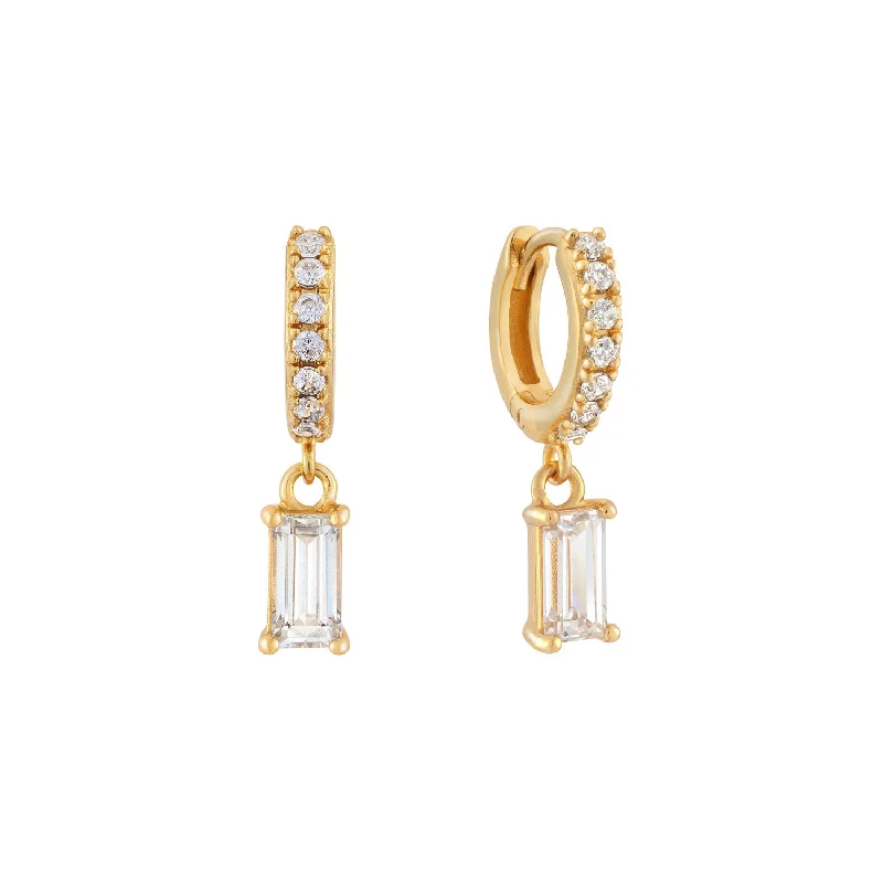 luxury gemstone earrings for women -Baguette Solitaire Hoop Earrings