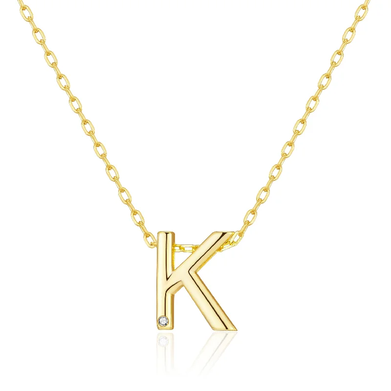 minimalist necklaces for women -Gold Plated Initial Necklace Letter K Created with Zircondia® Crystals