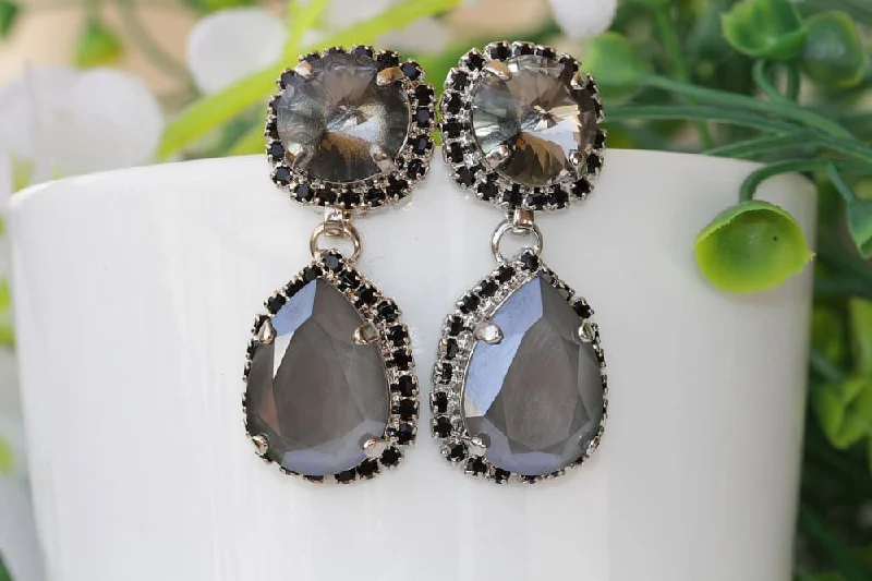 modern earrings for brides -GRAY BLACK EARRINGS