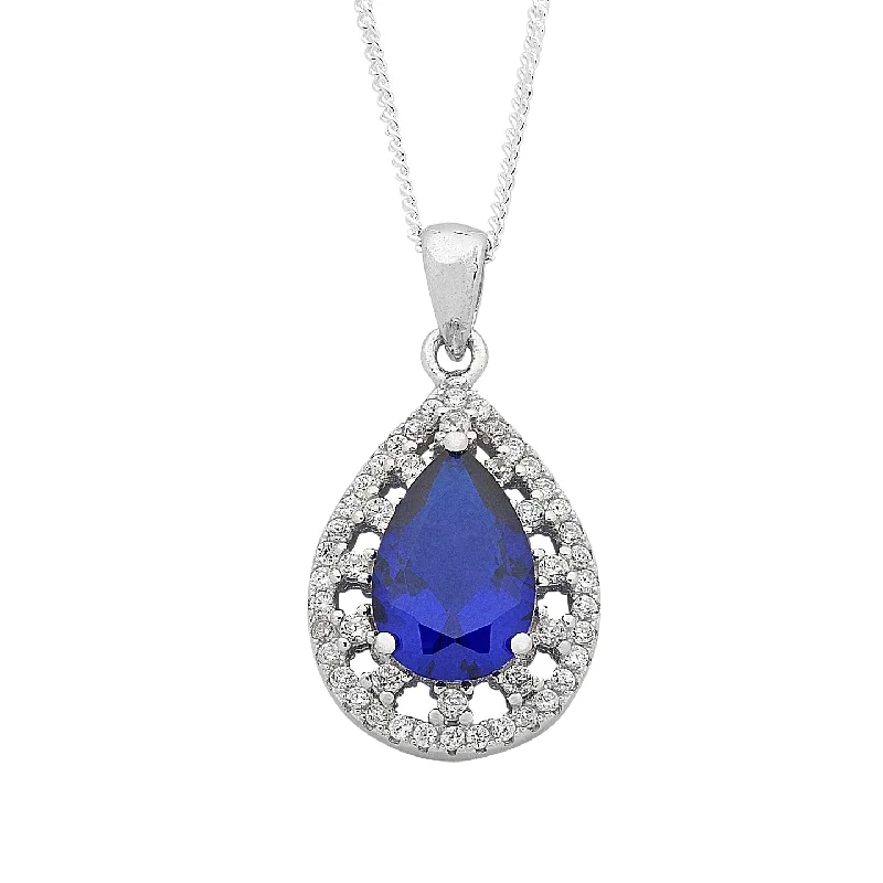 luxury gold necklaces for women -Sterling Silver Blue & White Cubic Zirconia Necklace