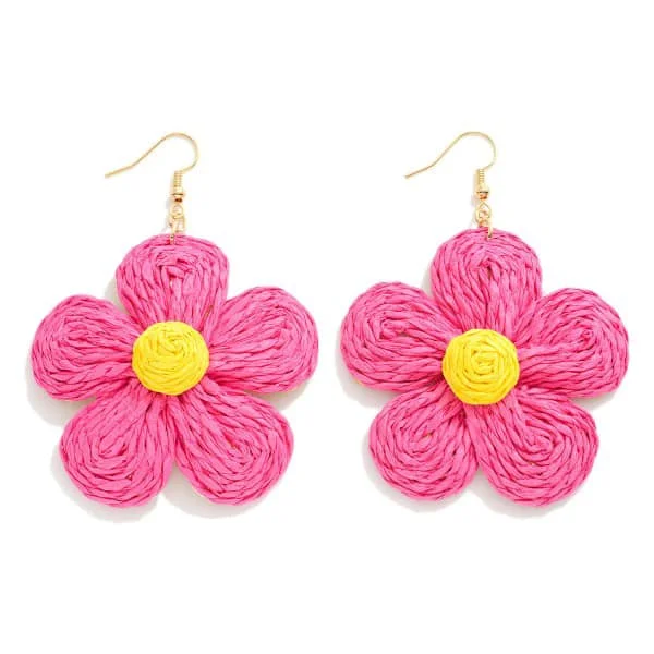 heart-shaped earrings for women -raffia daisy fishhook earrings