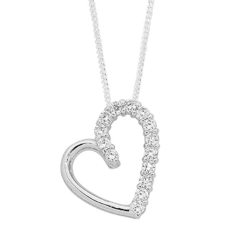 personalized gemstone necklaces for women -Sterling Silver and Cubic Zirconia Half Open Heart Curb Necklace