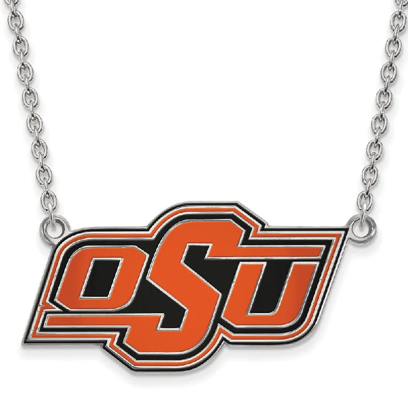 infinity necklaces for women -Sterling Silver Oklahoma State Large OSU Enamel Pendant Necklace