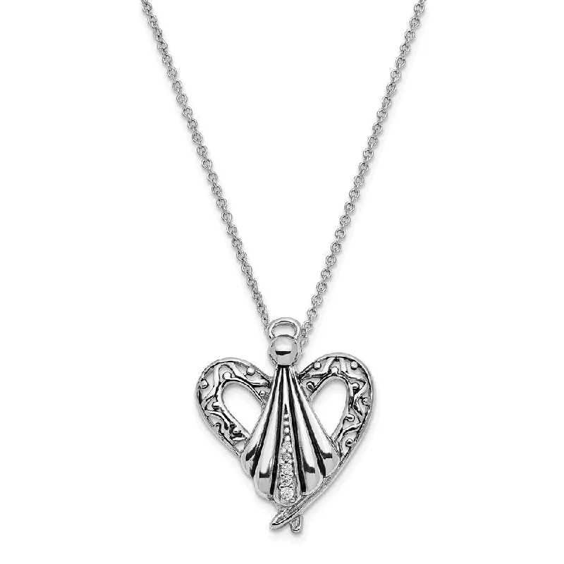 heart-shaped necklaces for women -Rhodium Plated Sterling Silver & CZ Angel of Friendship Necklace, 18in