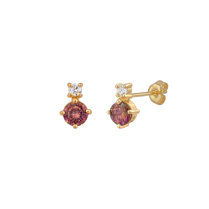 gold hoop earrings for weddings -Rhodolite CZ Stud Earrings