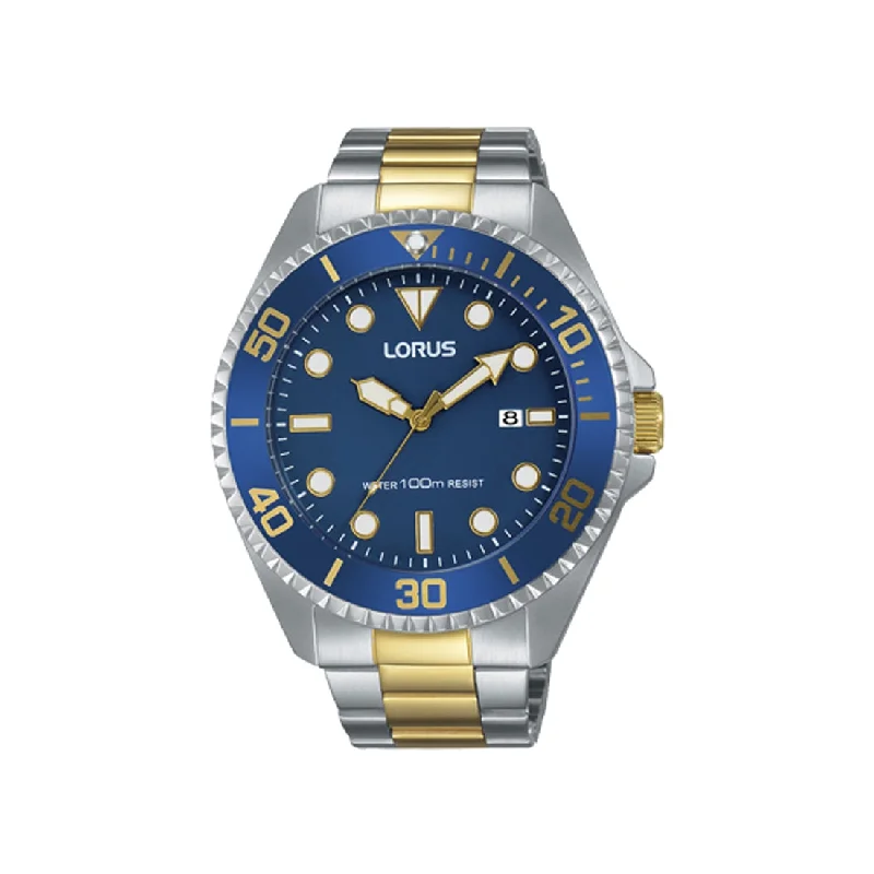 Lorus Mens Two Tone Blue Face Watch RH937GX9