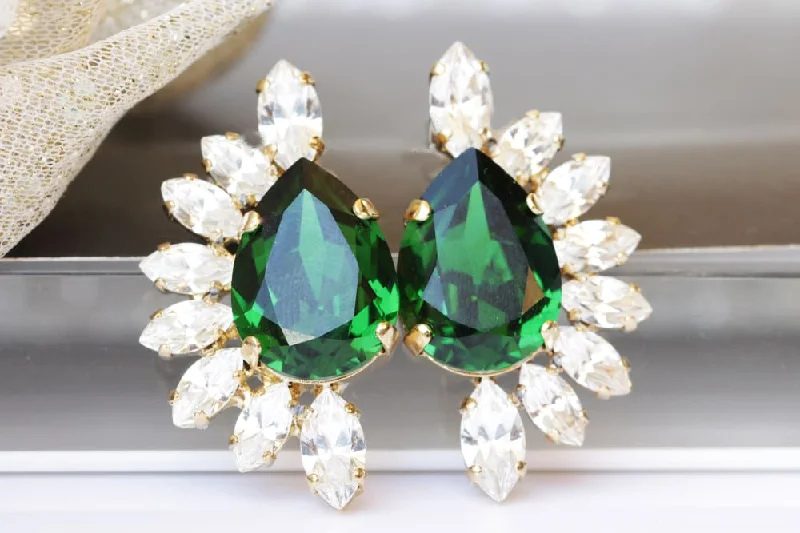 gold stud earrings for weddings -EMERALD EARRINGS