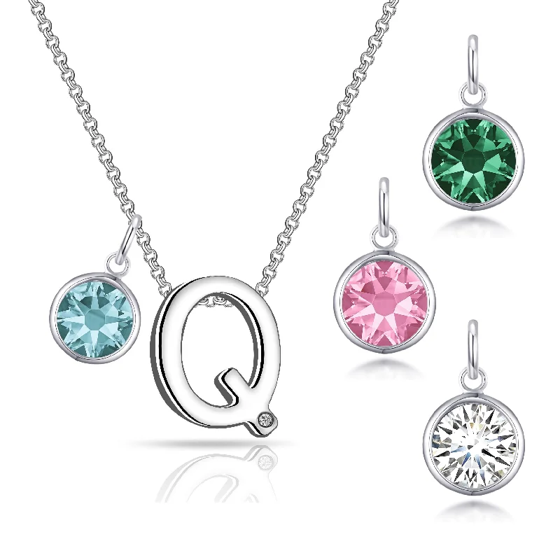 trendy necklaces for women -Initial Q Necklace with Birthstone Charm Created with Zircondia® Crystals