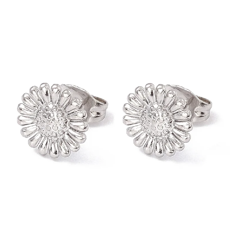 pearl earrings for women -Stainless Steel Sunflower Stud Earrings