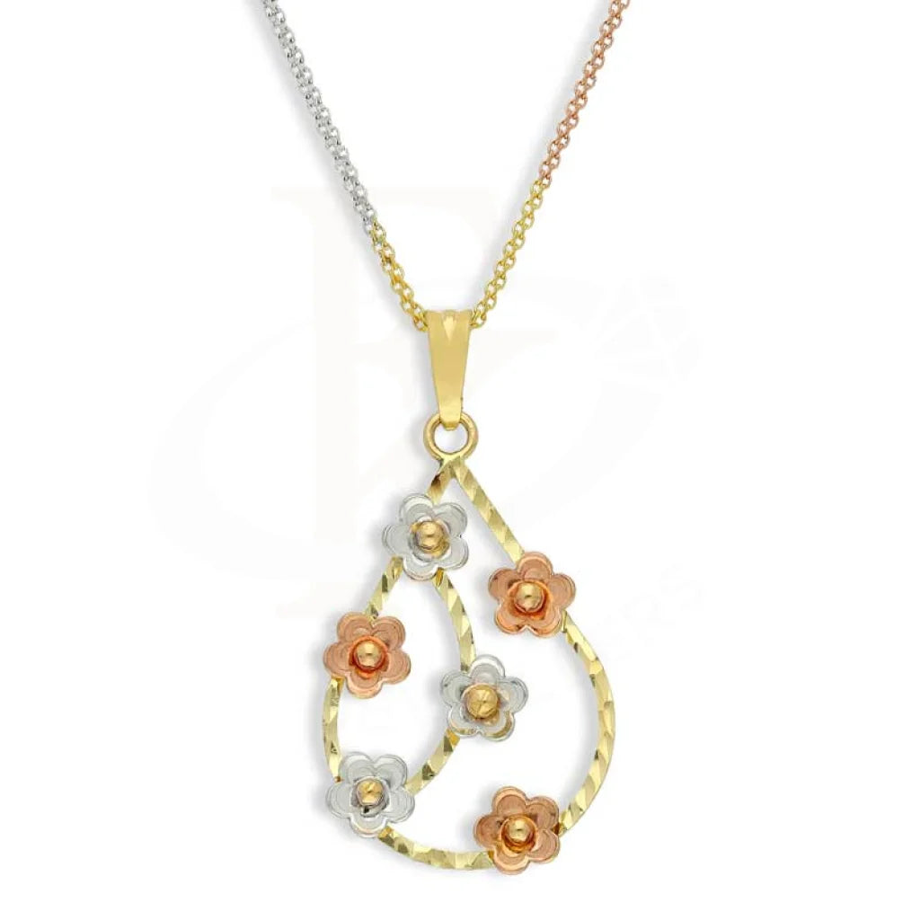 personalized gemstone necklaces for women -Gold Tri Tone Necklace (Chain with Pear Shaped Flower Pendant) 18KT - FKJNKL18K2817