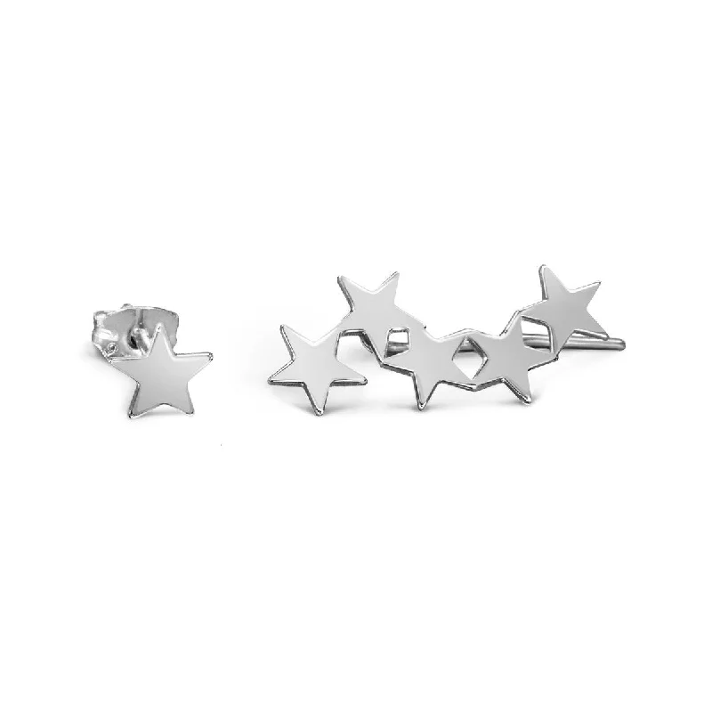 wedding day earrings for women -Star & Stud Silver Earrings