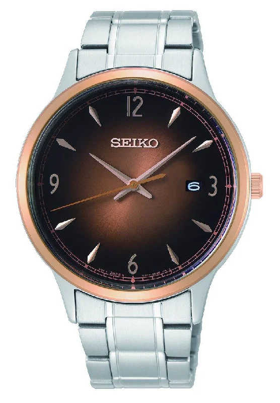 Seiko Men's Brown Face Rose Case Silver Band Watch