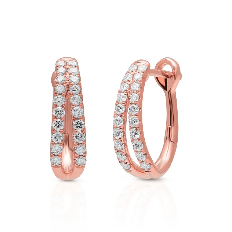 modern earrings for women -14KT Rose Gold Diamond Split Oval Huggie Earrings