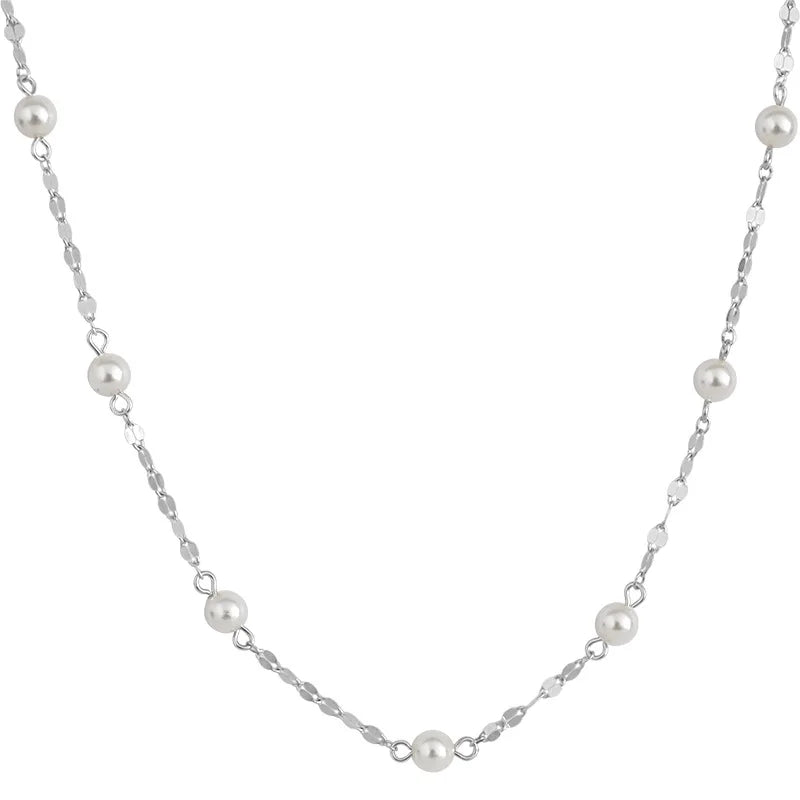 minimalist necklaces for women -Silver Pearl Chain Choker Necklace