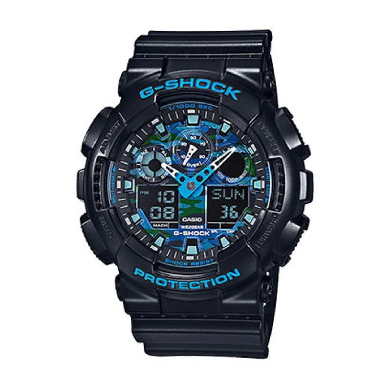 Casio G Shock Blue And Black Dial Black Band Digital Model GA100CB-1A