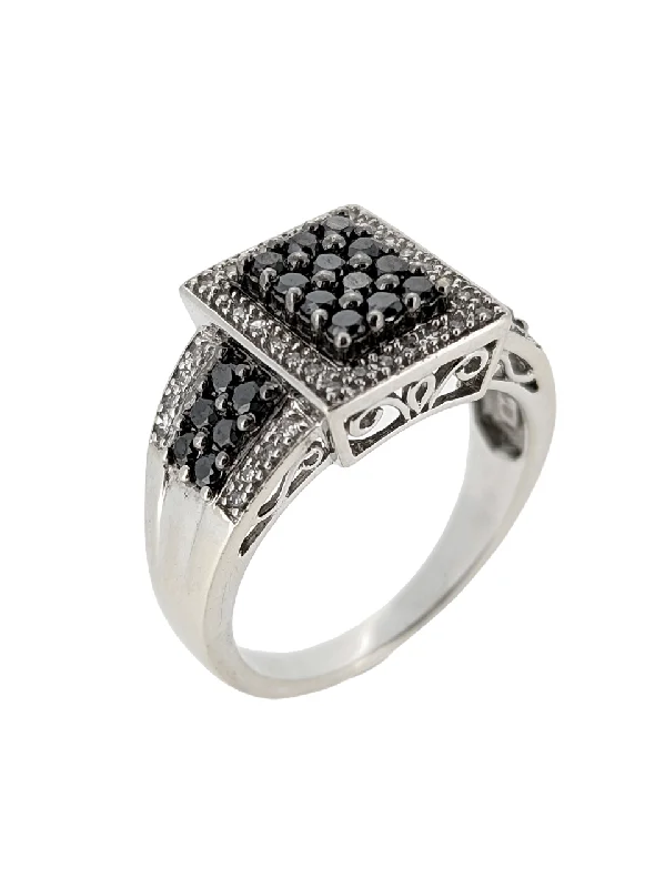 statement engagement rings for women -Black Diamond Cluster Ring in 14k White Gold