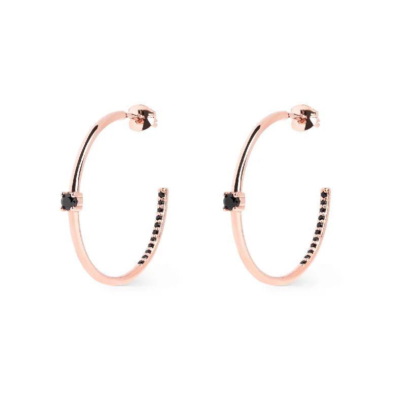 diamond hoop earrings for women -Star Dust Black Rose Gold Hoop Earrings