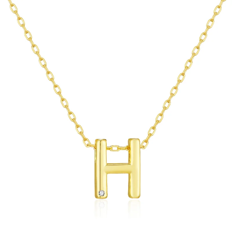 birthstone pendant necklaces for women -Gold Plated Initial Necklace Letter H Created with Zircondia® Crystals