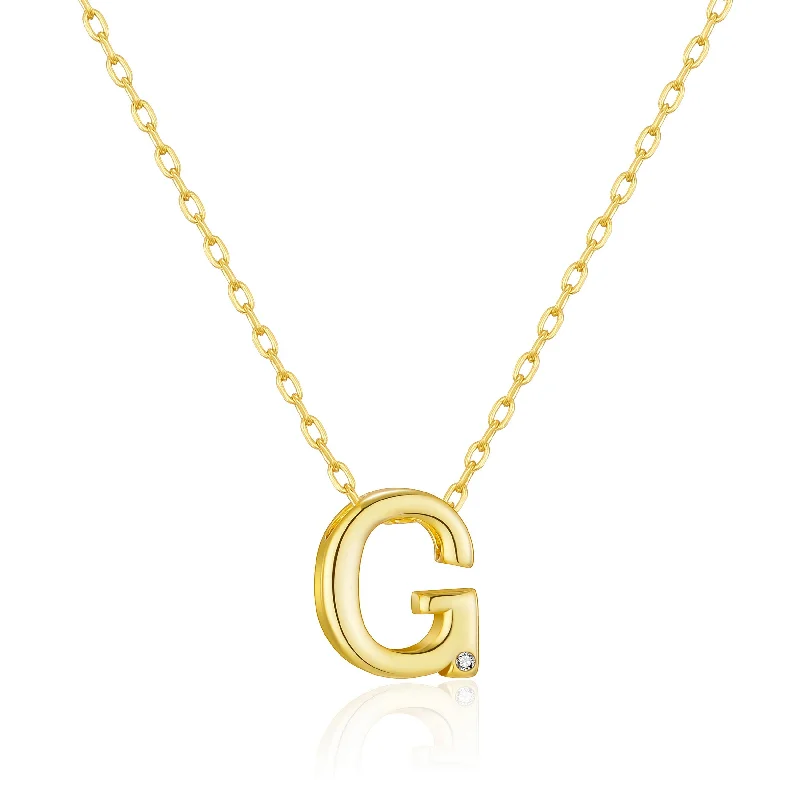 simple gold necklaces for women -Gold Plated Initial Necklace Letter G Created with Zircondia® Crystals