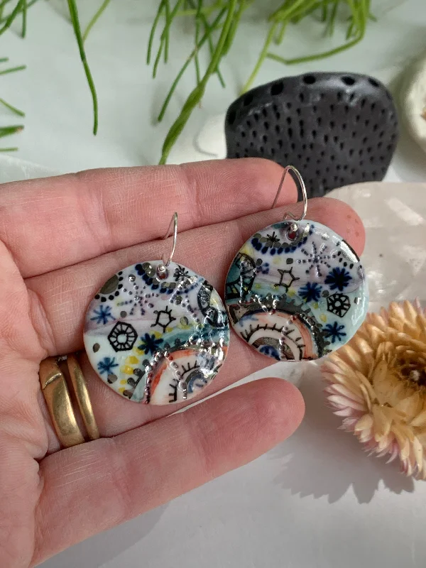 lightweight earrings for women -Hand Painted ‘Stars and Cells’ Porcelain Earrings