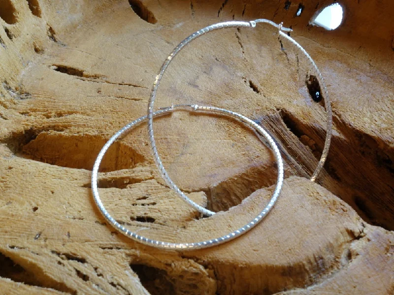 handmade earrings for women -70cm Diamond Cut Solid Silver  HOOP Earrings