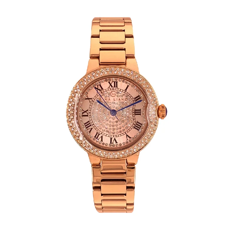 Gina Liano Glamourous Crystal Rose Gold Watch