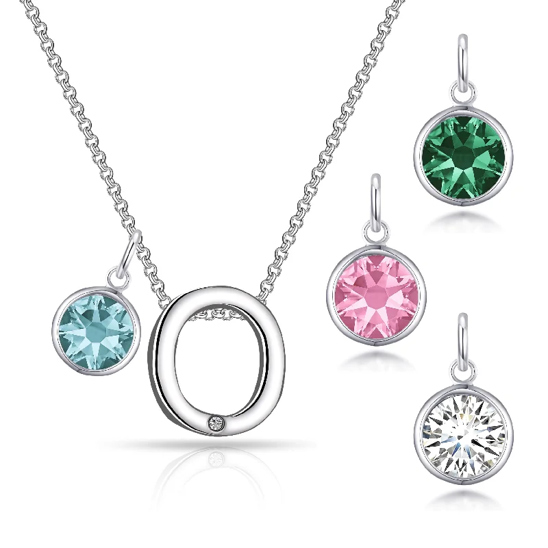 romantic necklaces for women -Initial O Necklace with Birthstone Charm Created with Zircondia® Crystals