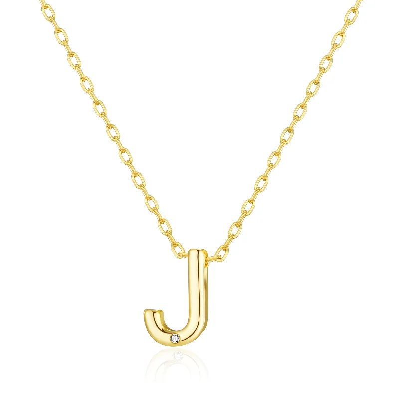 elegant necklaces for women -Gold Plated Initial Necklace Letter J Created with Zircondia® Crystals