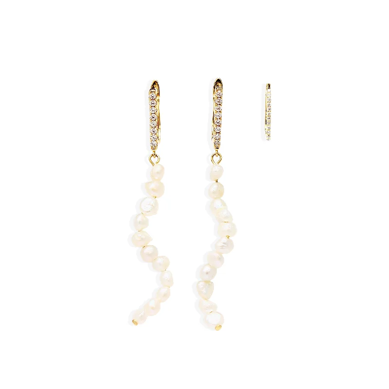 multi-layered earrings for women -COSTES Trio Earrings - Gold with Pearl