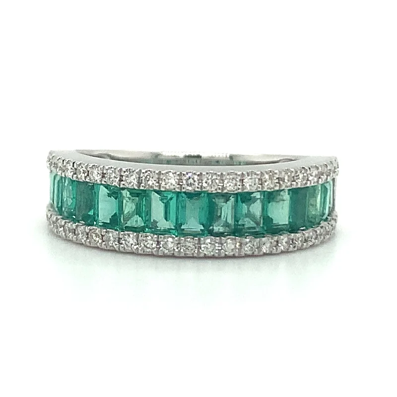 wedding rings and engagement rings sets -18ct White Gold Emerald And Diamond Band