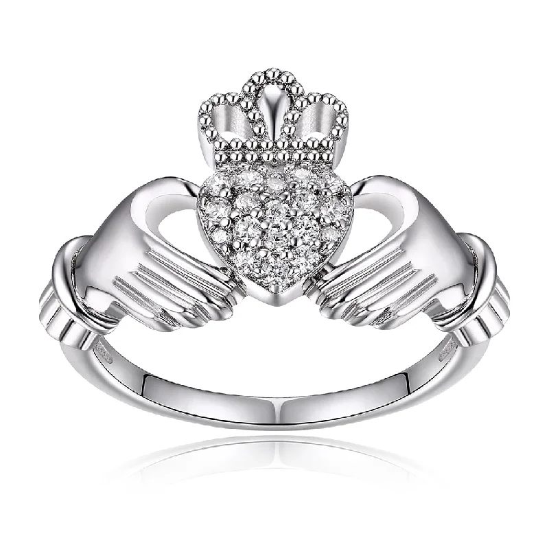 choker necklaces for women -Sterling Silver Claddagh Ring with Cubic Zirconias