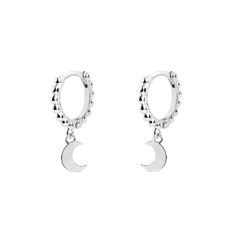 zirconia earrings for women -Pebbles Moon Silver Hoop Earrings