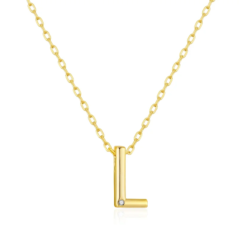 layered necklaces for women -Gold Plated Initial Necklace Letter L Created with Zircondia® Crystals