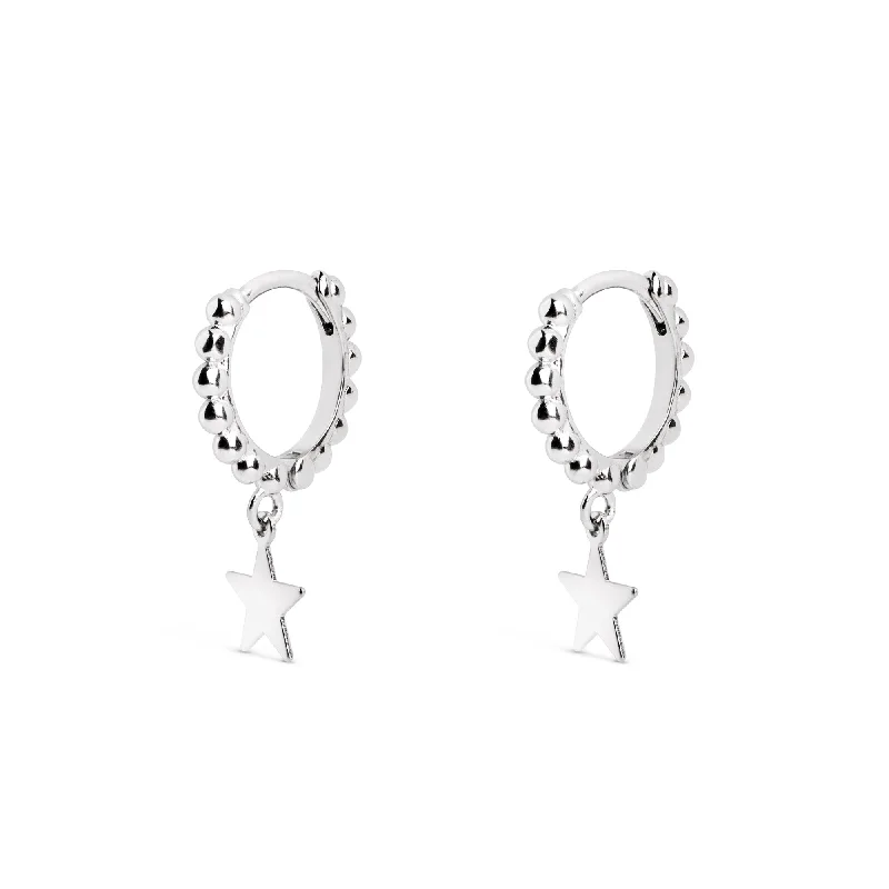 diamond drop earrings for women -Pebbles Star Silver Hoop Earrings