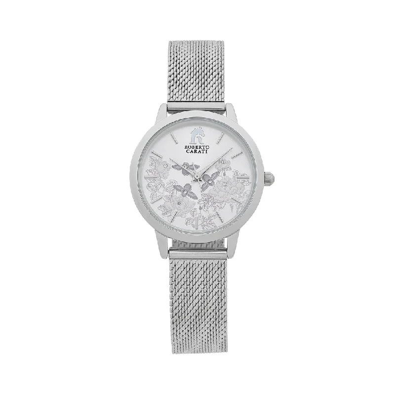 Roberto Carati Floral Silver Watch