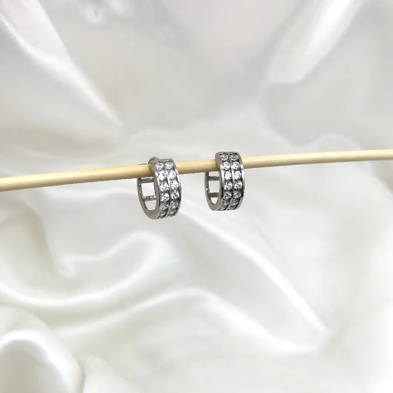 flower-shaped earrings for women -925 Sterling Silver Double Row CZ Huggies- 2 Sizes