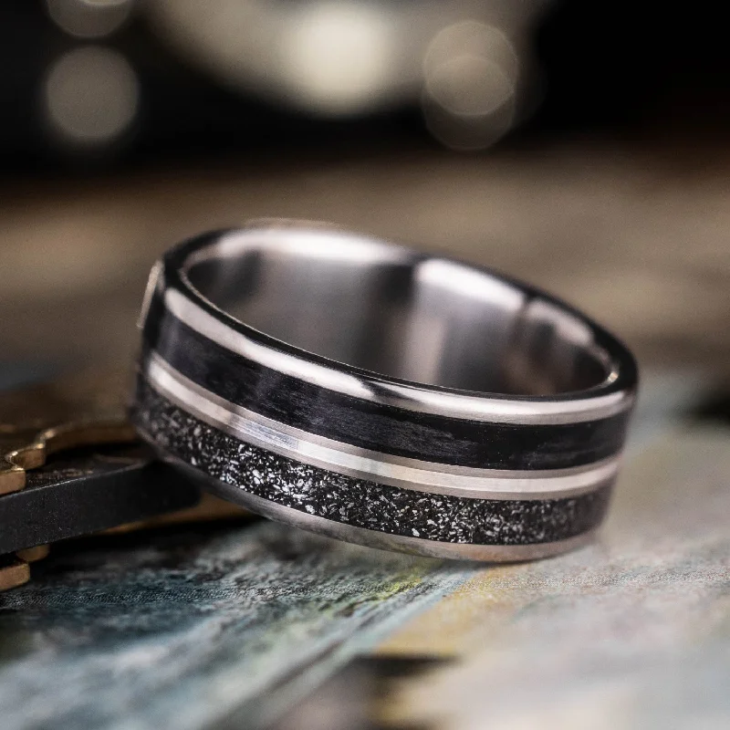 diamond wedding rings for women -The Alchemist | Men's Titanium Wedding Band with Meteorite & Whiskey Barrel