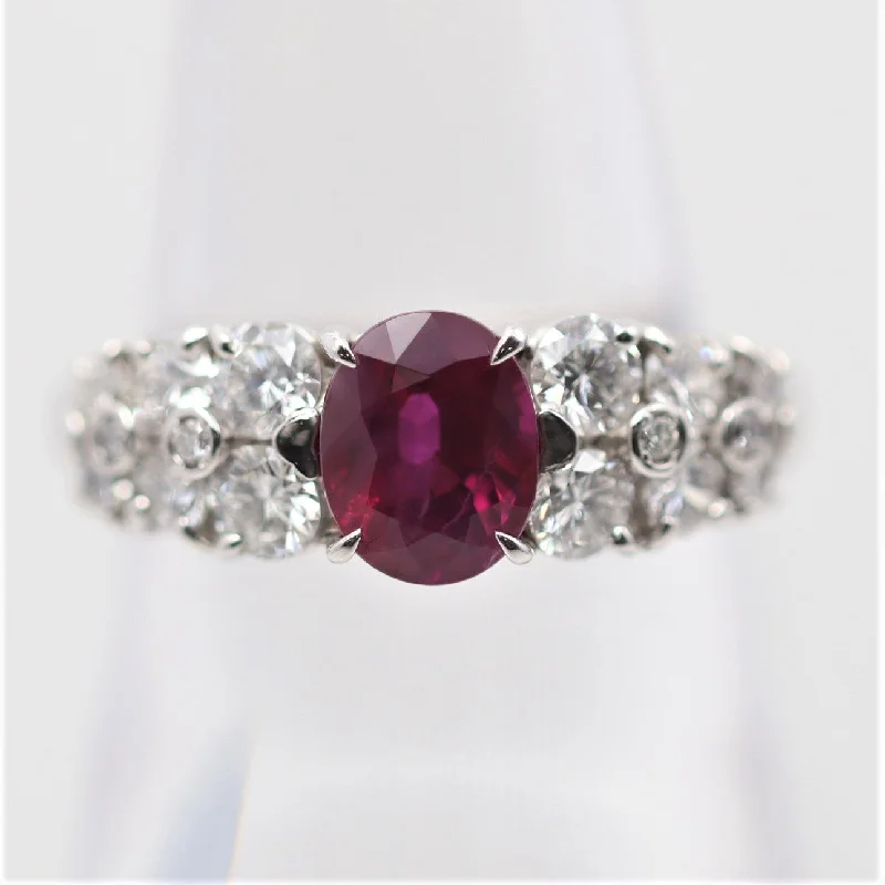 yellow gold engagement rings for women -Pigeon Blood Burmese Ruby Diamond Platinum Ring, GRS Certified