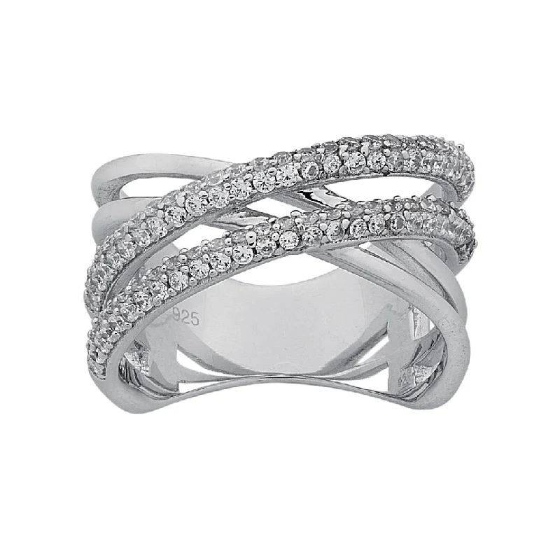 timeless necklaces for women -Sterling Silver Cubic Zirconia Crossover Ring