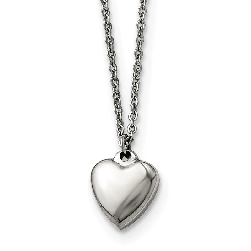 statement pendant necklaces for women -Polished 11mm Heart Adjustable Necklace in Stainless Steel - 17 Inch